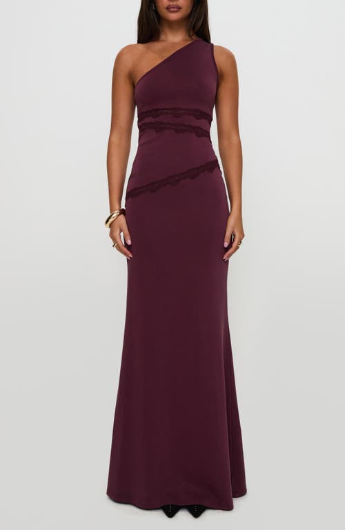PRINCESS POLLY PRINCESS POLLY ULTRAVIOLET LACE TRIM ONE-SHOULDER GOWN