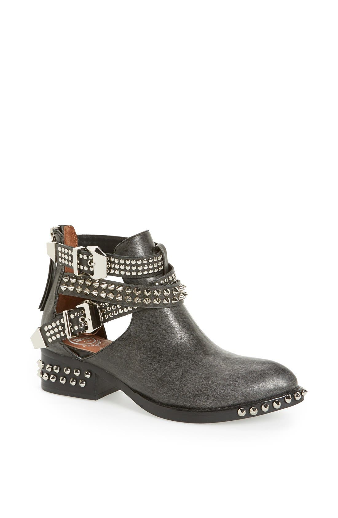 'Everly' Spiked Bootie, Main, color, WASHED BLACK/ SILVER