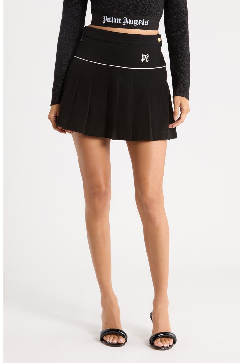 Pleated Cotton Miniskirt, Main, color, BLACK/WHITE