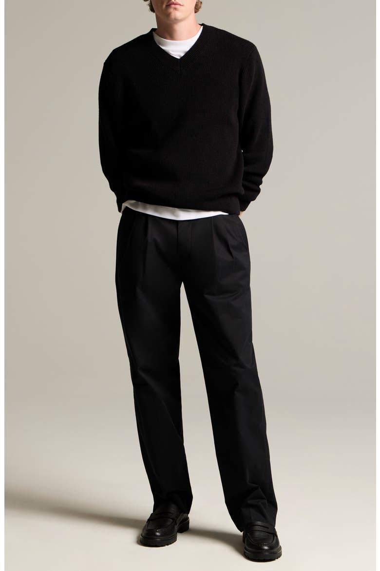 Solid V-Neck Cotton Blend Ribbed Sweater, Alternate, color, BLACK