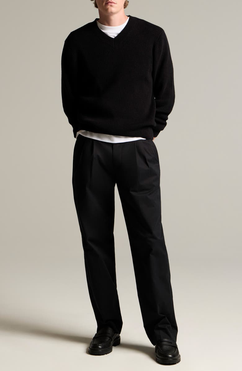Vince Solid V-Neck Cotton Blend Ribbed Sweater, Alternate, color, Black