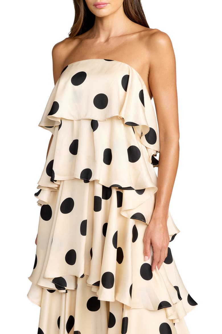 Strapless Polka Dot Charmeuse Ruffle Gown, Alternate, color, Cream Black