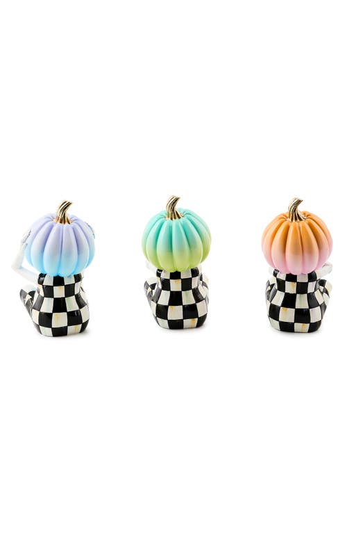 Mackenzie-childs Mackenzie Childs Trick Or Treat Check Pumpkin Set Of 3 Skeleton Figurines In Multi