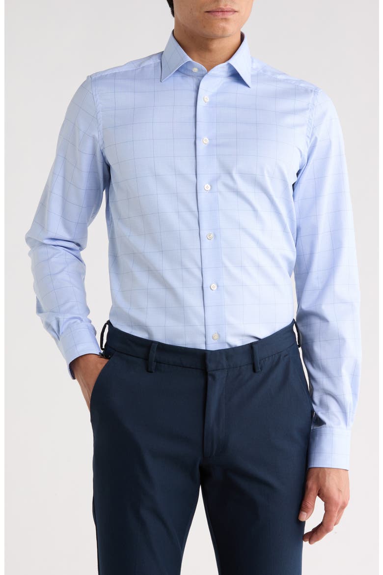Traveller Plaid Modern Fit Dress Shirt, Main, color, BRIGHT BLUE