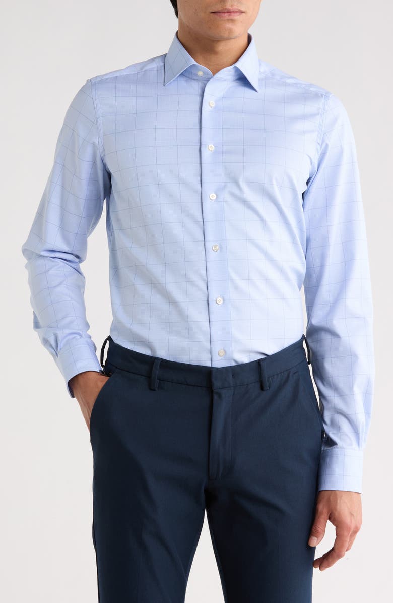 Emanuel Berg Traveller Plaid Modern Fit Dress Shirt, Main, color, Bright Blue