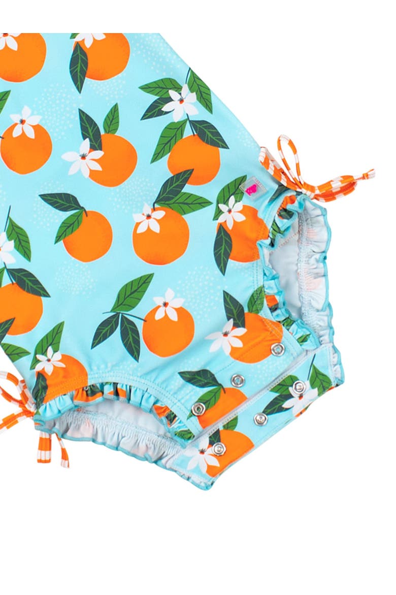 Baby Girls Orange You The Sweetest Long Sleeve UPF50+ One Piece Rash Guard, Alternate, color, Blue Orange You The Sweetest