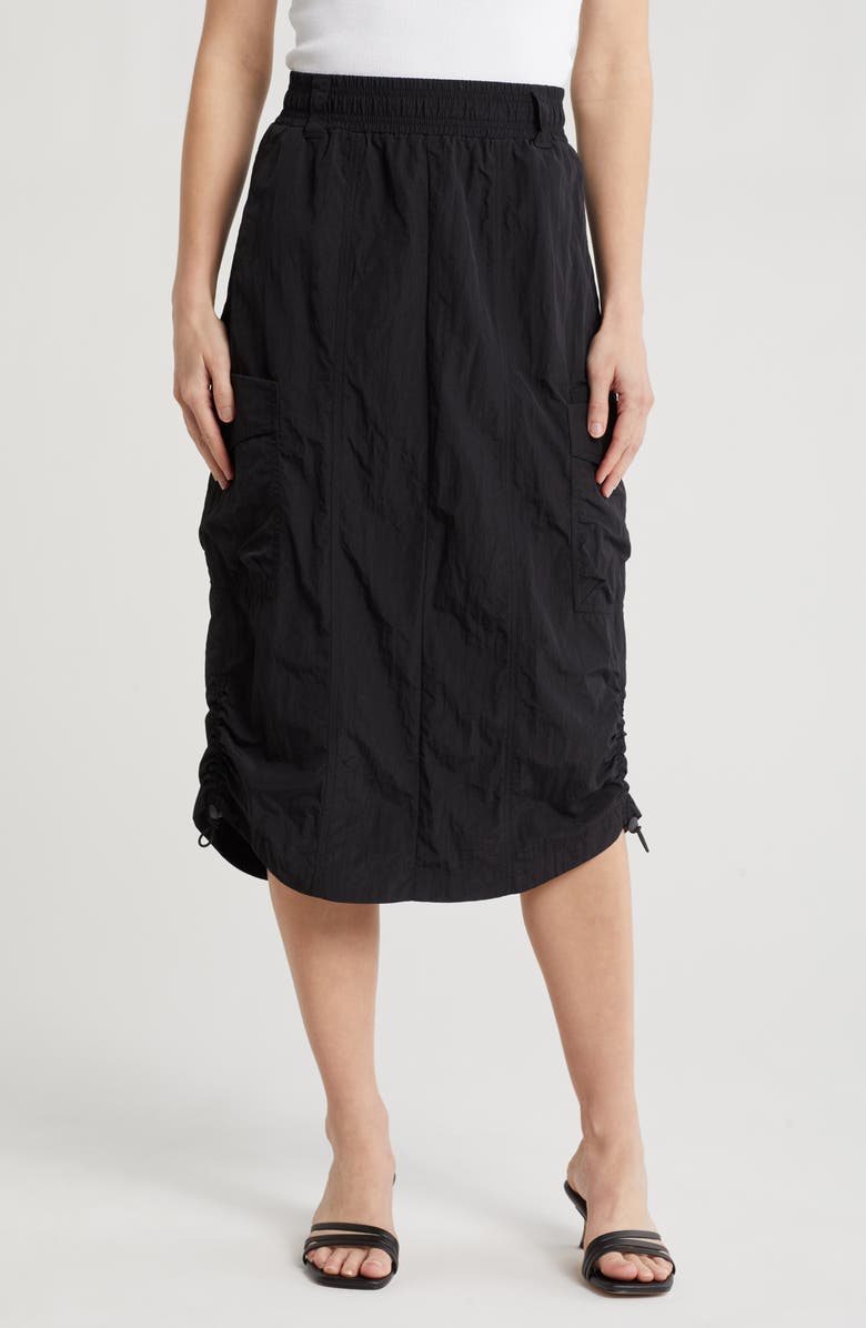 Democracy Tech Side Ruched Skirt, Main, color, Black