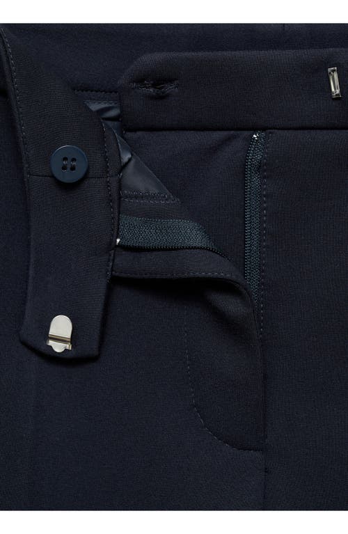 Mango Mid Rise Straight Leg Ponte Pants In Dark Navy