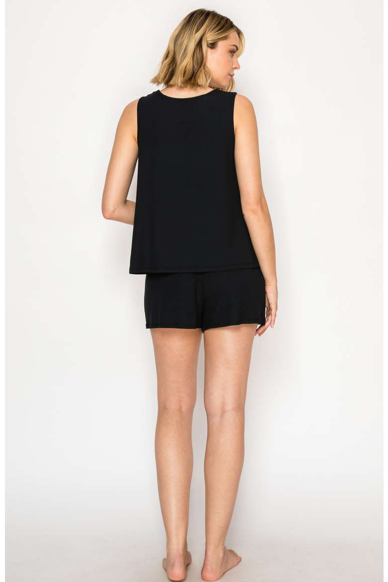 Yummy Jersey Rib Henley Top & Short Set, Alternate, color, Black
