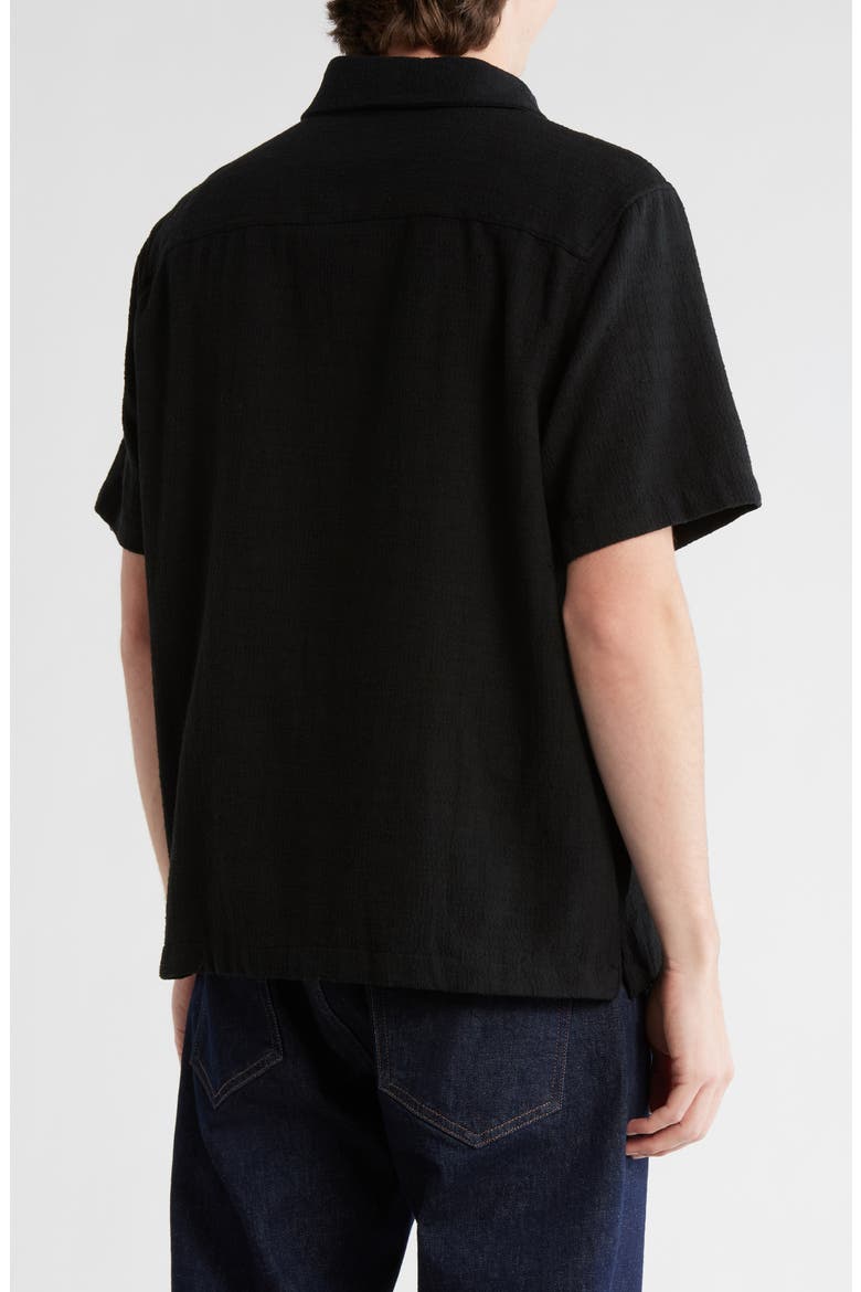 Textured Short Sleeve Button-Up Shirt, Alternate, color, BLACK
