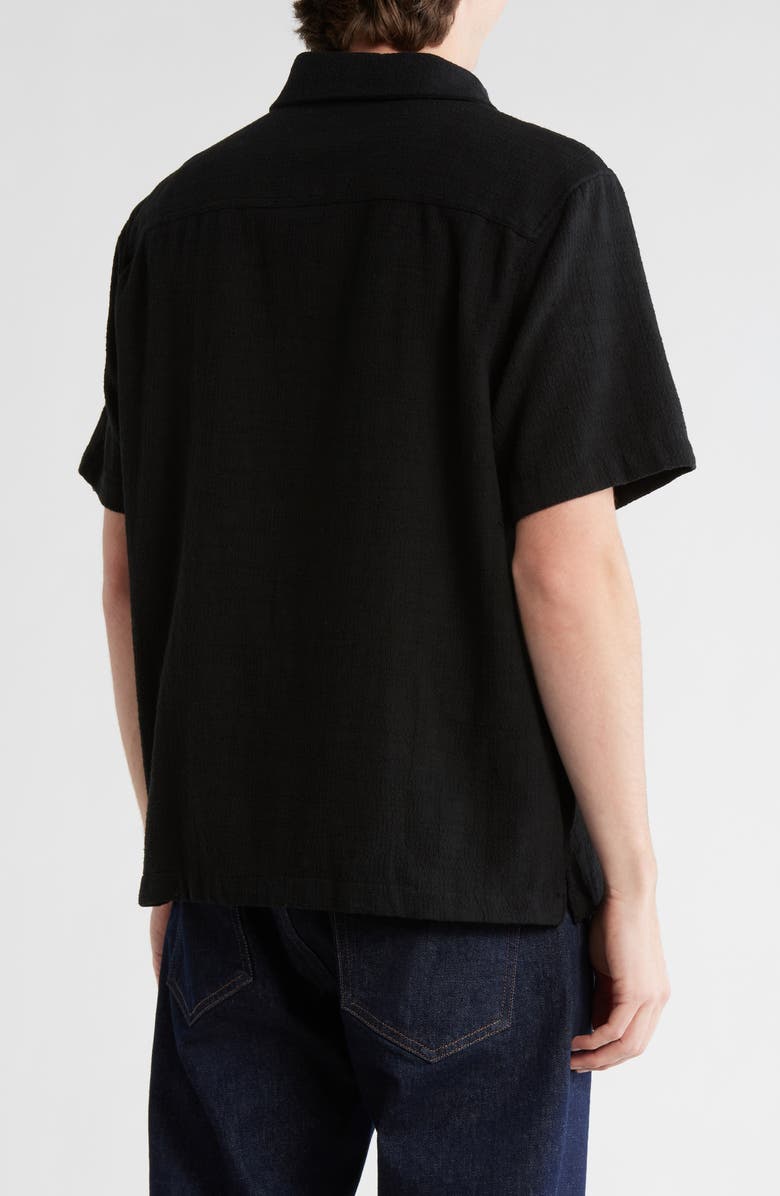 DENIM AND FLOWER Textured Short Sleeve Button-Up Shirt, Alternate, color, Black