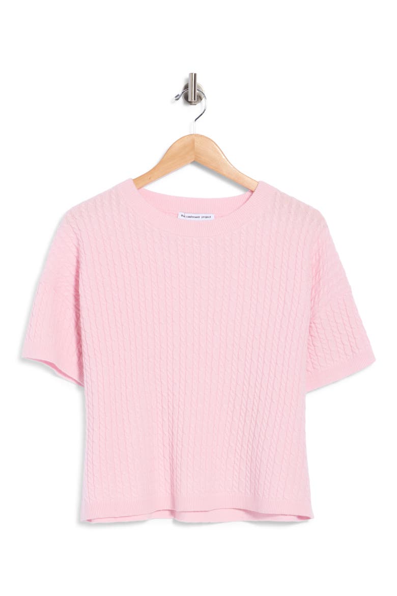 Cashmere Cable Knit Short Sleeve Sweater, Alternate, color, PINK PEARL