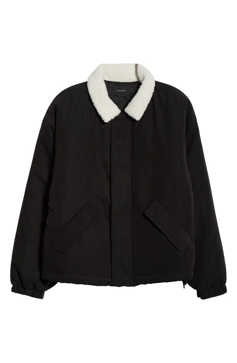 PacSun Pilot Puffer Jacket with Faux Shearling Collar, Alternate, color, Black