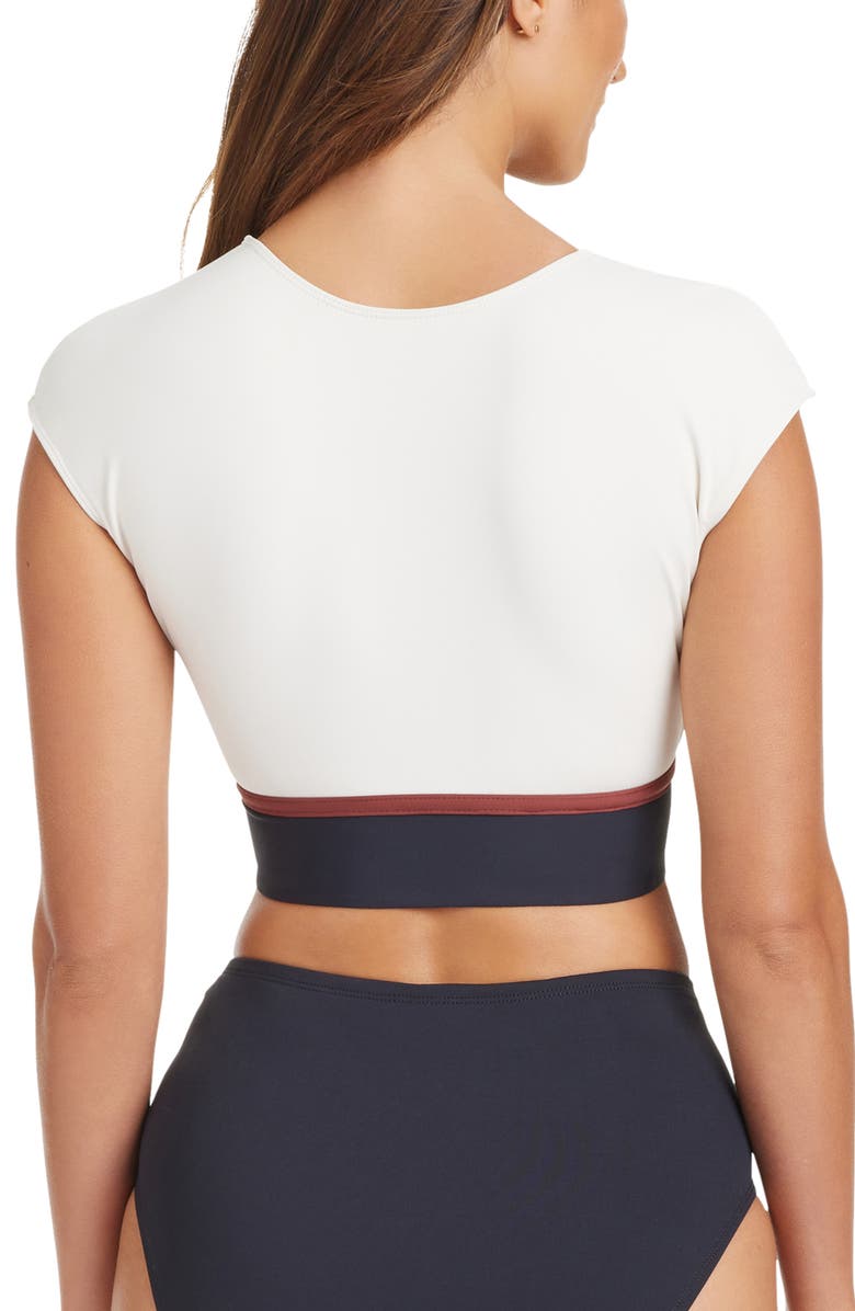 BLEU by Rod Beattie Cap Sleeve Crop Bikini Top, Alternate, color,