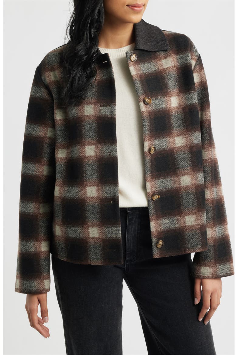 Crop Flannel Jacket, Main, color, BROWN PLAID