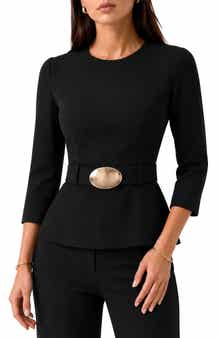 Stef Belted Three-Quarter Sleeve Top