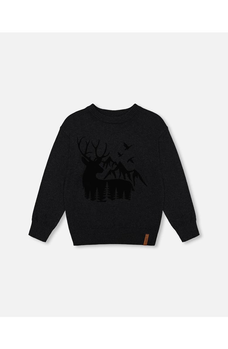 Deux par Deux Boy's Sweater With Deer Flocking Dark Gray, Main, color, 