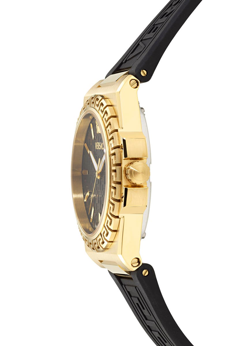 Versace Greca Reaction Recycled PU Strap Watch, 38mm, Alternate, color, Ip Yellow Gold