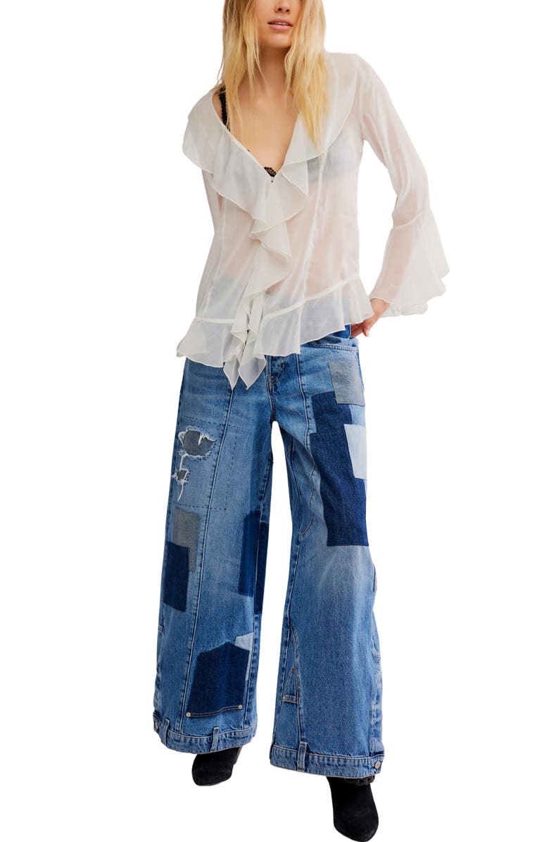 Free People Tulula Ruffle Chiffon Top, Alternate, color, Clean Ivory Combo