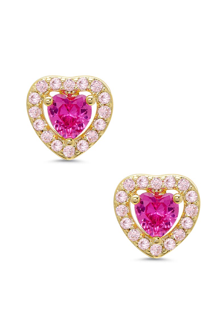 Kids' Cubic Zirconia Heart Halo Stud Earrings, Main, color, DARK PINK