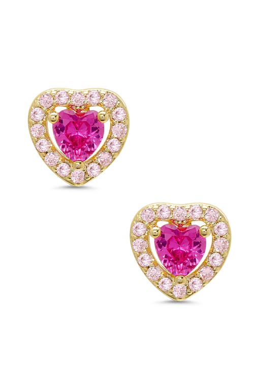 Lily Nily Kids' Cubic Zirconia Heart Halo Stud Earrings In Dark Pink