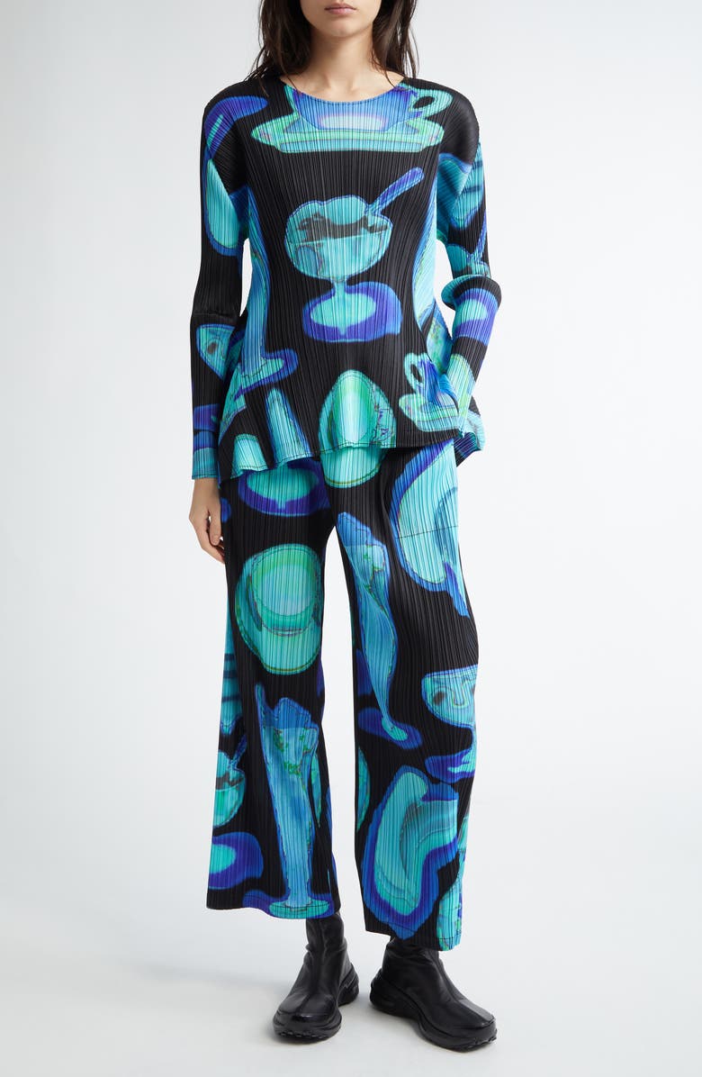 Pleats Please Issey Miyake Thermal Floods Print Pleated Pants, Alternate, color, Black