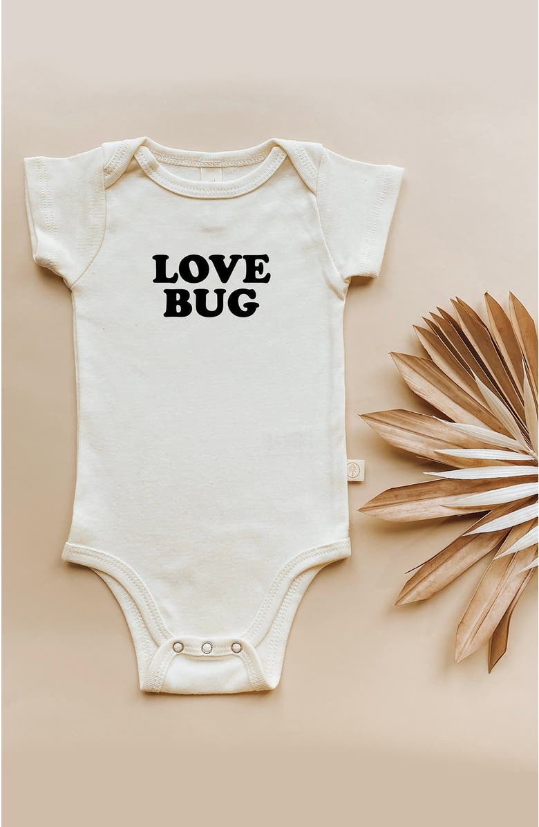 Tenth & Pine Love Bug Organic Baby Bodysuit, Alternate, color, Natural Black Lettering
