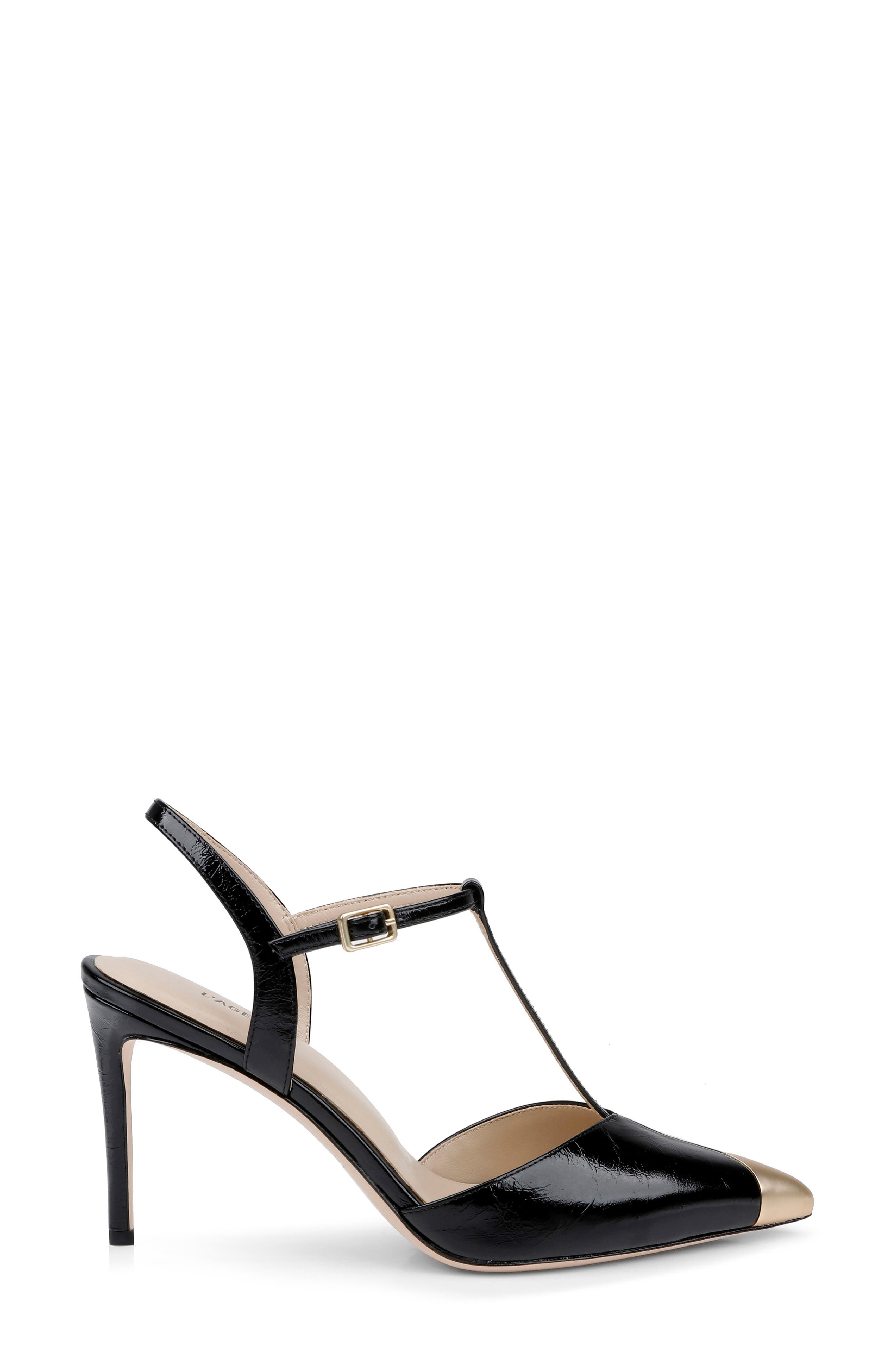 L'AGENCE Kaveh Ankle Strap Sandal, Alternate, color, Black Patent