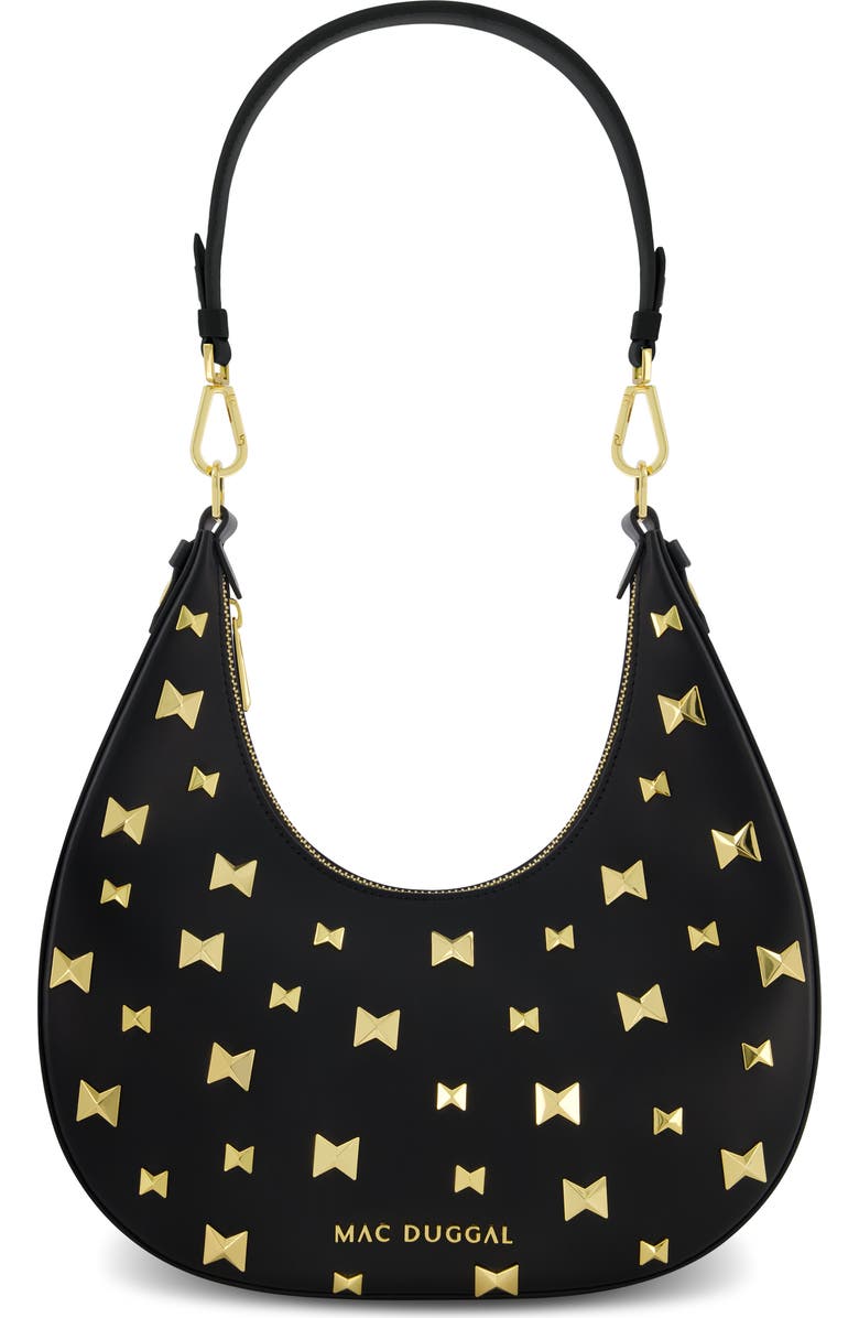 Mac Duggal Gold Plated Hardware Leather Hobo Bag, Main, color, Black