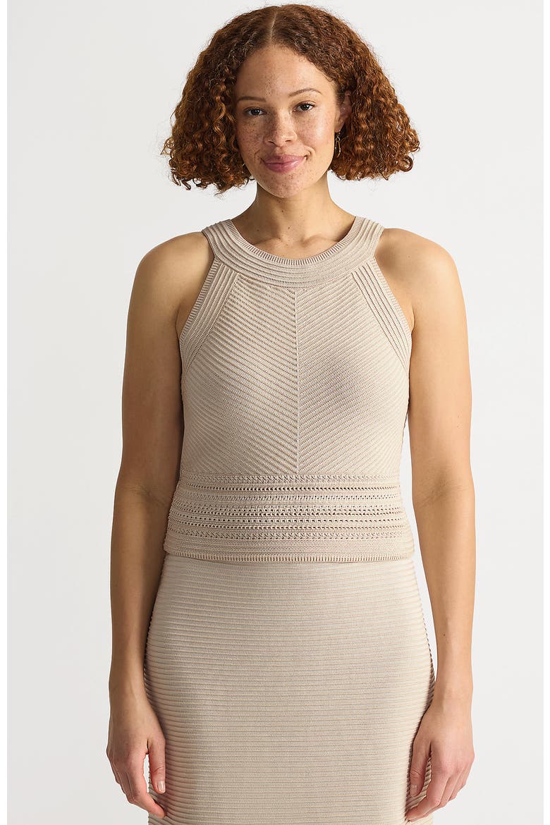 Gassed Cotton Pointelle Halter Top Sweater Set Top, Main, color, Blush Whisper