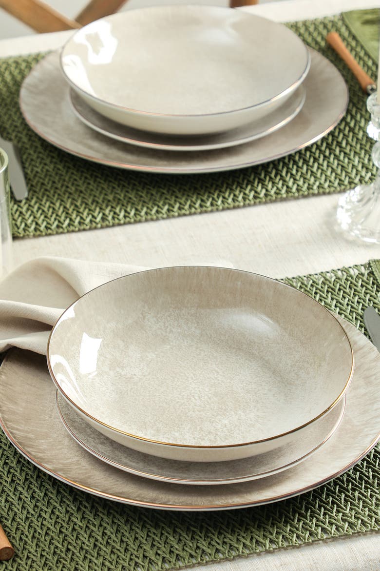 Onyx Porcelain 24-piece Dinnerware Set, Alternate, color, Beige and Gold