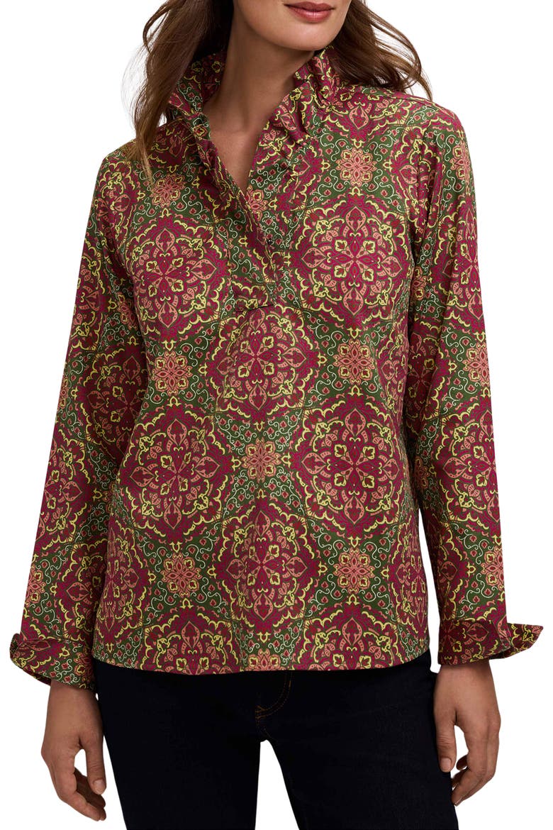 Tammy Medallion Print Ruffle Collar Cotton Top, Main, color, RED/ MULTI
