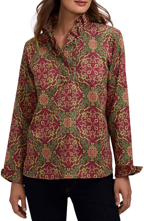 Tammy Medallion Print Ruffle Collar Cotton Top