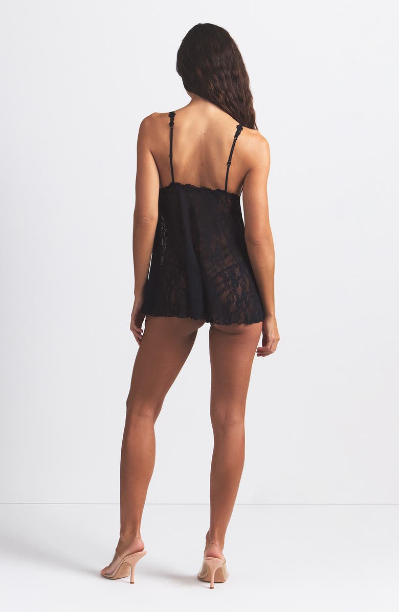 SKIMS Stretch Lace Chemise & G-String Set, Alternate, color, Soot