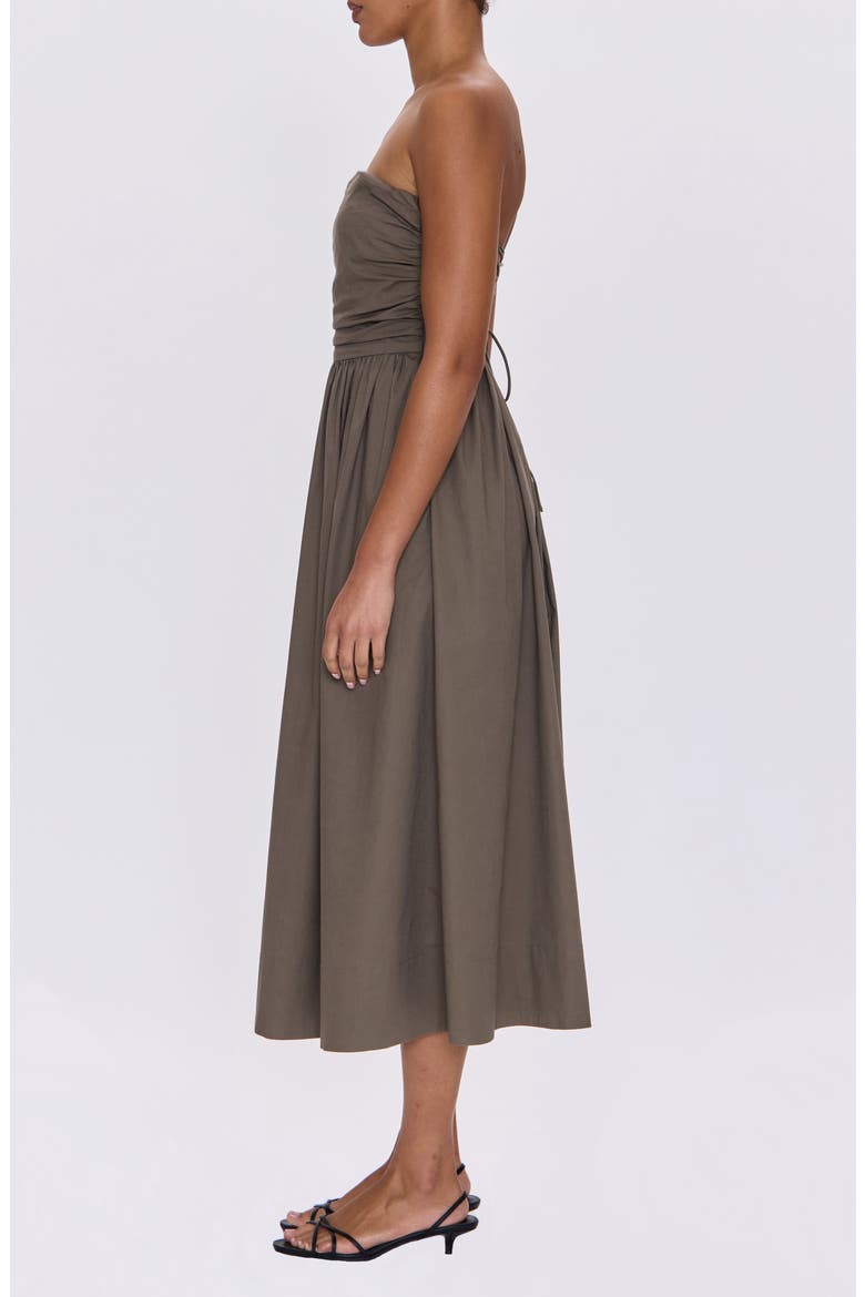 Florence Strapless Lace-Up Back Stretch Cotton Midi Dress, Alternate, color, DRIFTWOOD