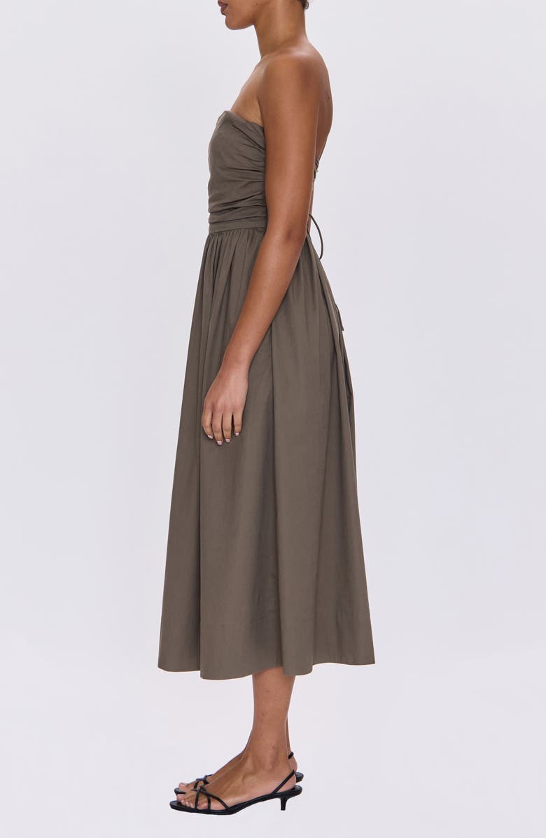 Pistola Florence Strapless Lace-Up Back Stretch Cotton Midi Dress, Alternate, color, Driftwood