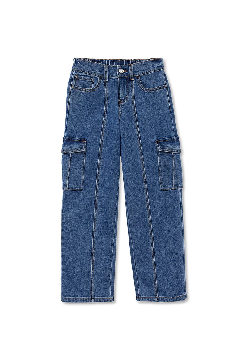 Girls Denim Cargo Wide Leg Jeans, Main, color, Metro Blue