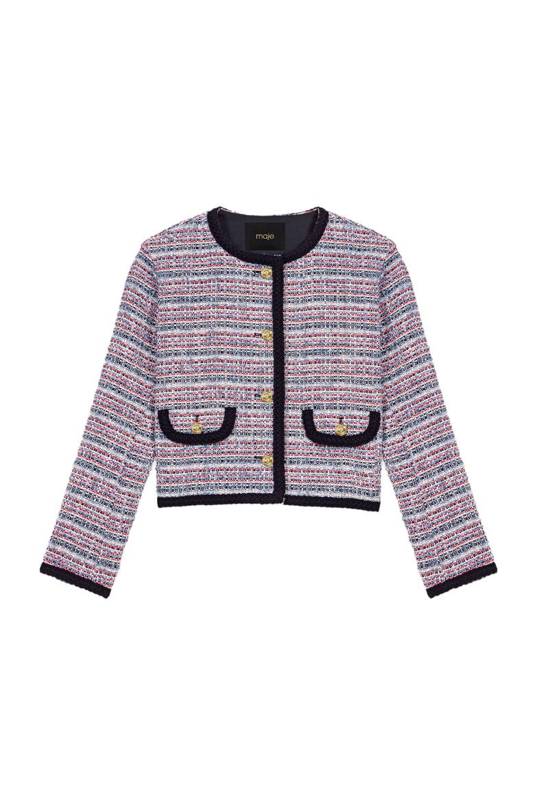 Short tweed jacket, Alternate, color, Blue / red