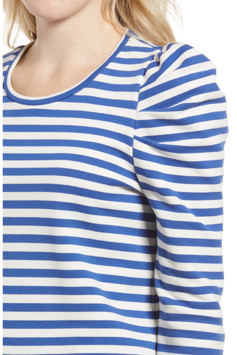 Talia Stripe Crop Puff Sleeve Cotton Sweatshirt, Alternate, color, FRENCH BLUE/ ECRU STRIPE