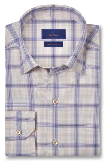 David Donahue Plaid Performance Stretch Button-up Shirt In Dune/royal