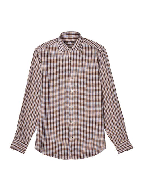 Robert Talbott Morgan Multi Check Linen Shirt In Brown