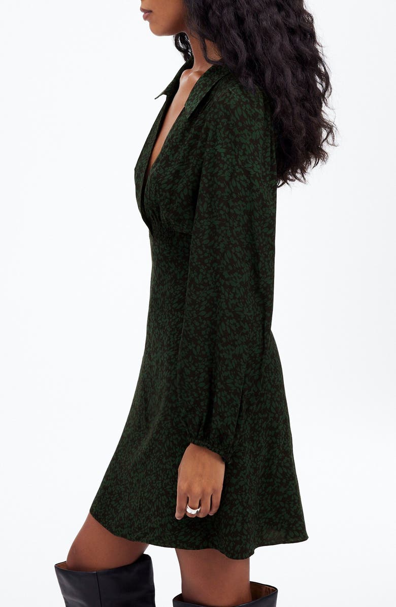 Madewell Floral Long Sleeve Mini Shirtdress, Alternate, color, Green Print