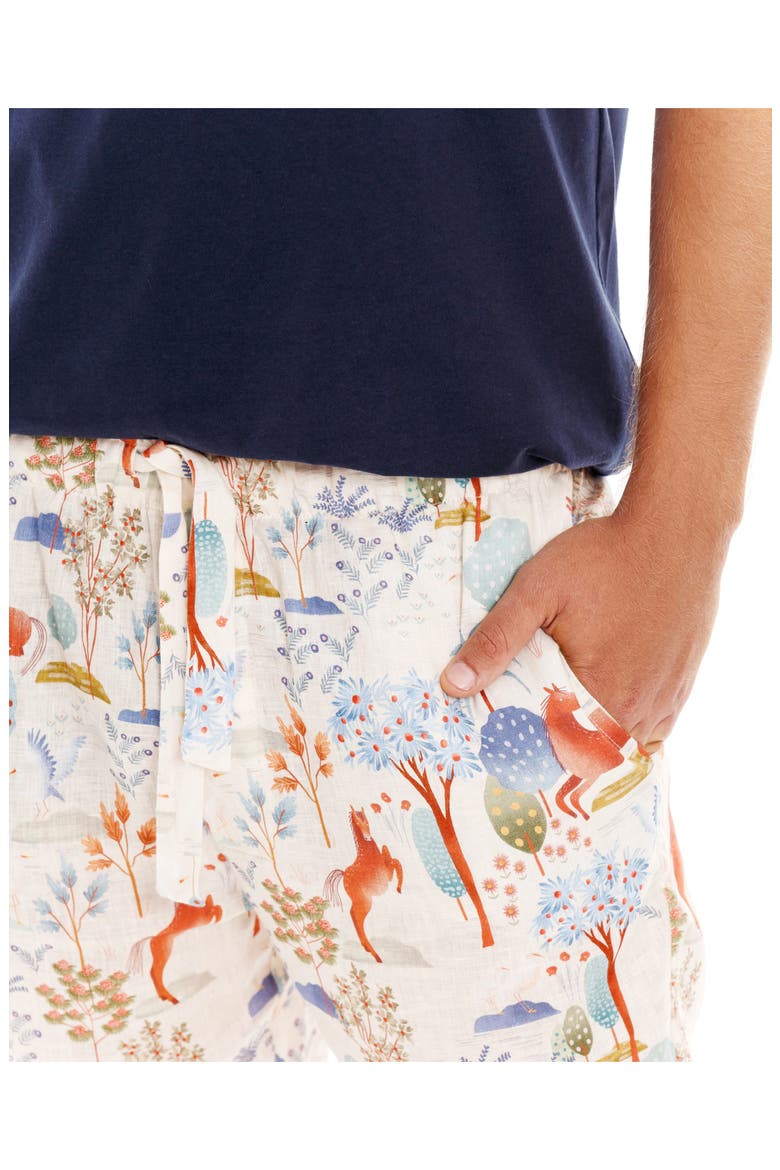 Drew Equus Horse Print Linen Pajama Pants, Alternate, color, BLUE