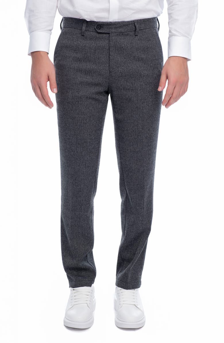 VELLAPAIS Cita Herringbone Straight Leg Pants, Main, color, Grey