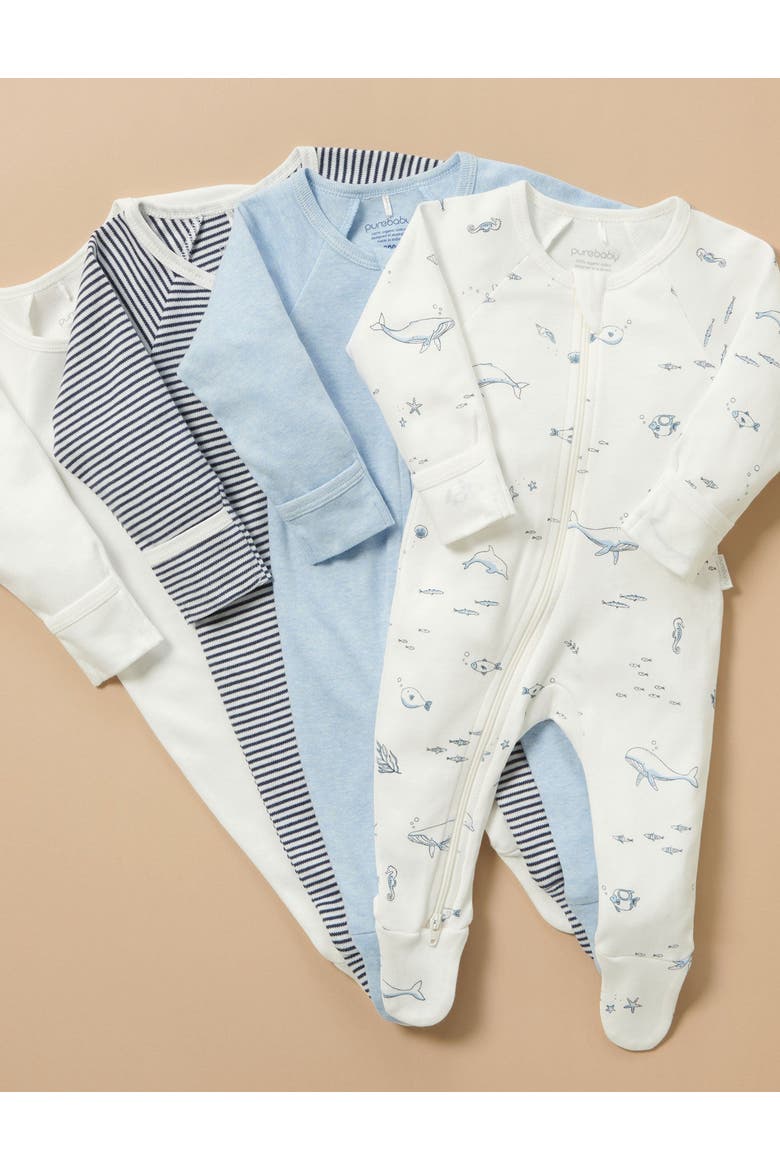 4 Pack Zip Footie Boys, Alternate, color, Vanilla Nautical Pack