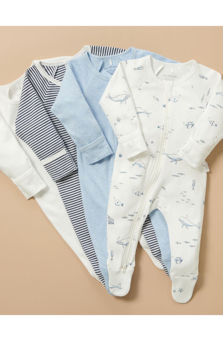 Purebaby 4 Pack Zip Footie Boys, Alternate, color, Vanilla Nautical Pack