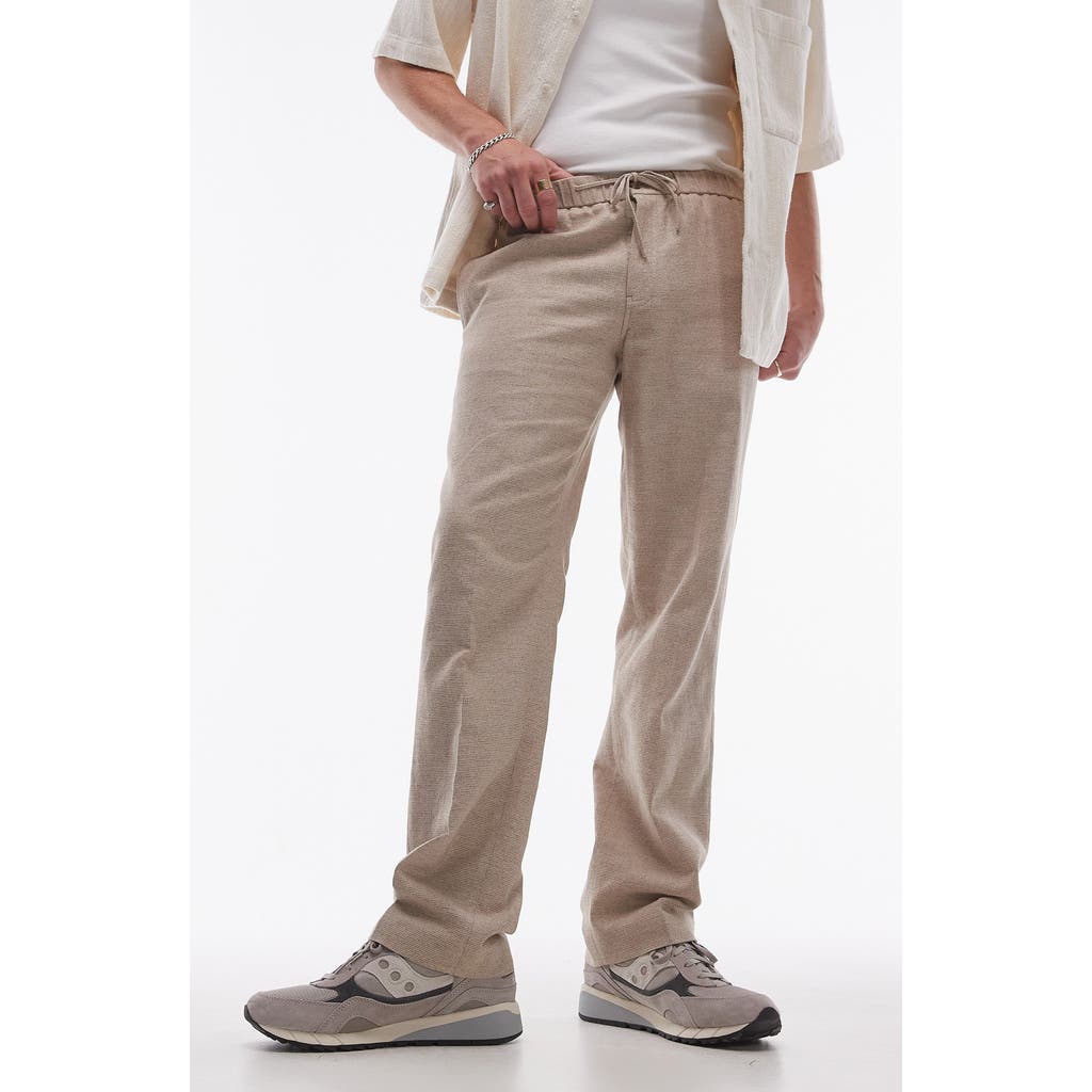 Topman Loose Fit Textured Cotton & Linen Pants in Stone