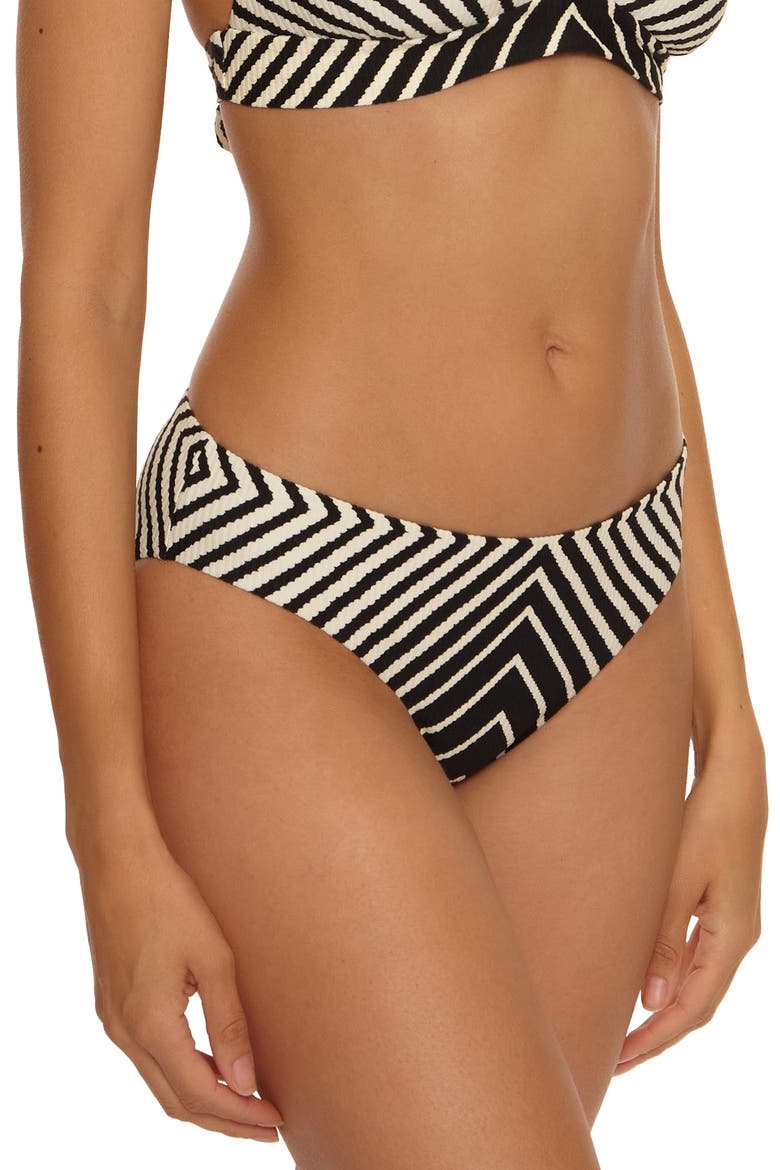 Net Stripe Rib Hipster Bikini Bottoms, Alternate, color, BLACK/ VANILLA