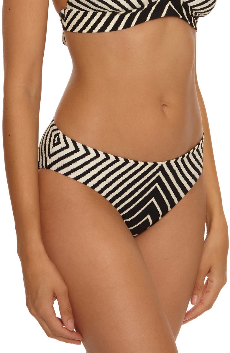 Trina Turk Net Stripe Rib Hipster Bikini Bottoms, Alternate, color, Black/ Vanilla