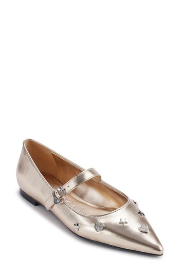 Karl Lagerfeld Paris Veyda Pointed Toe Mary Jane Flat In Gold